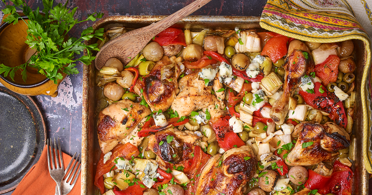One Pot Roast Chicken, Leeks and Peppers Living North