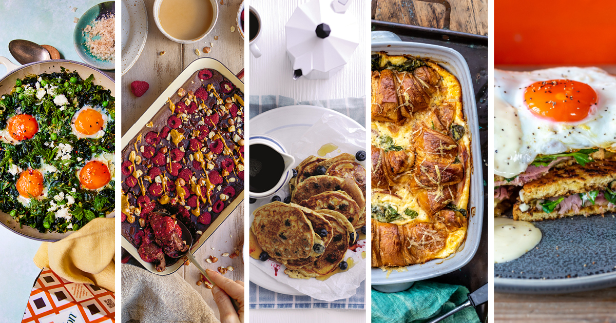 Brunch Recipe Ideas including Baked Eggs, Croissants and Pancakes